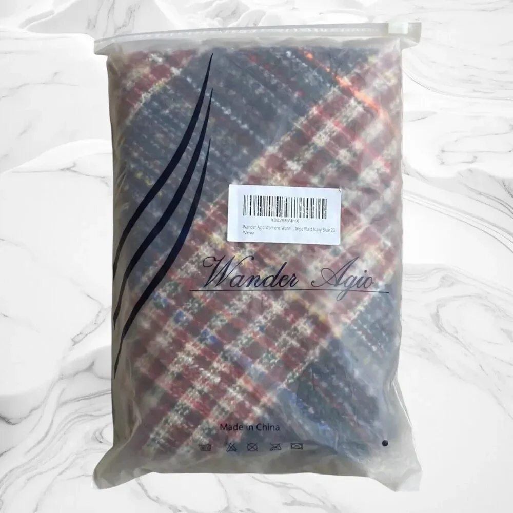 Wander Agio Warm Triangle Scarf/Shawl Red Blue Plaid Fichu Rough Surface